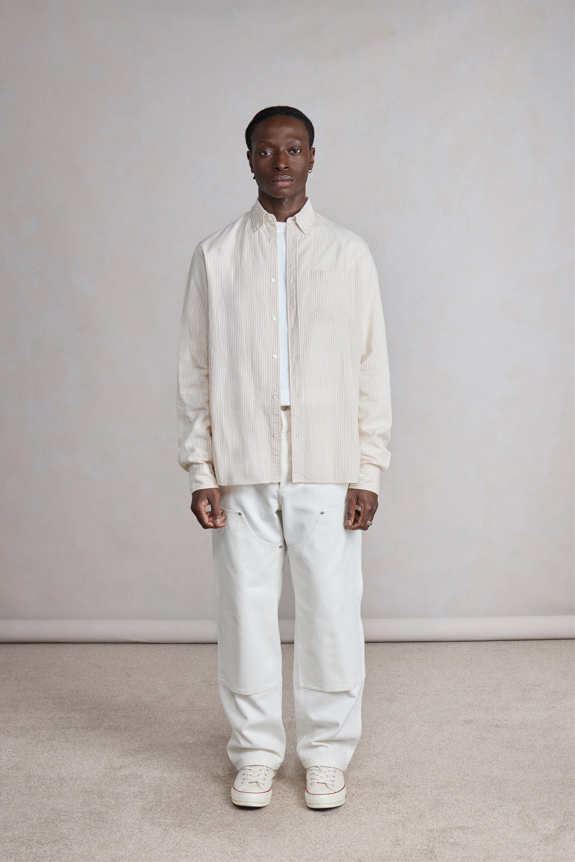 Another Shirt - Ecru Brown Stripe