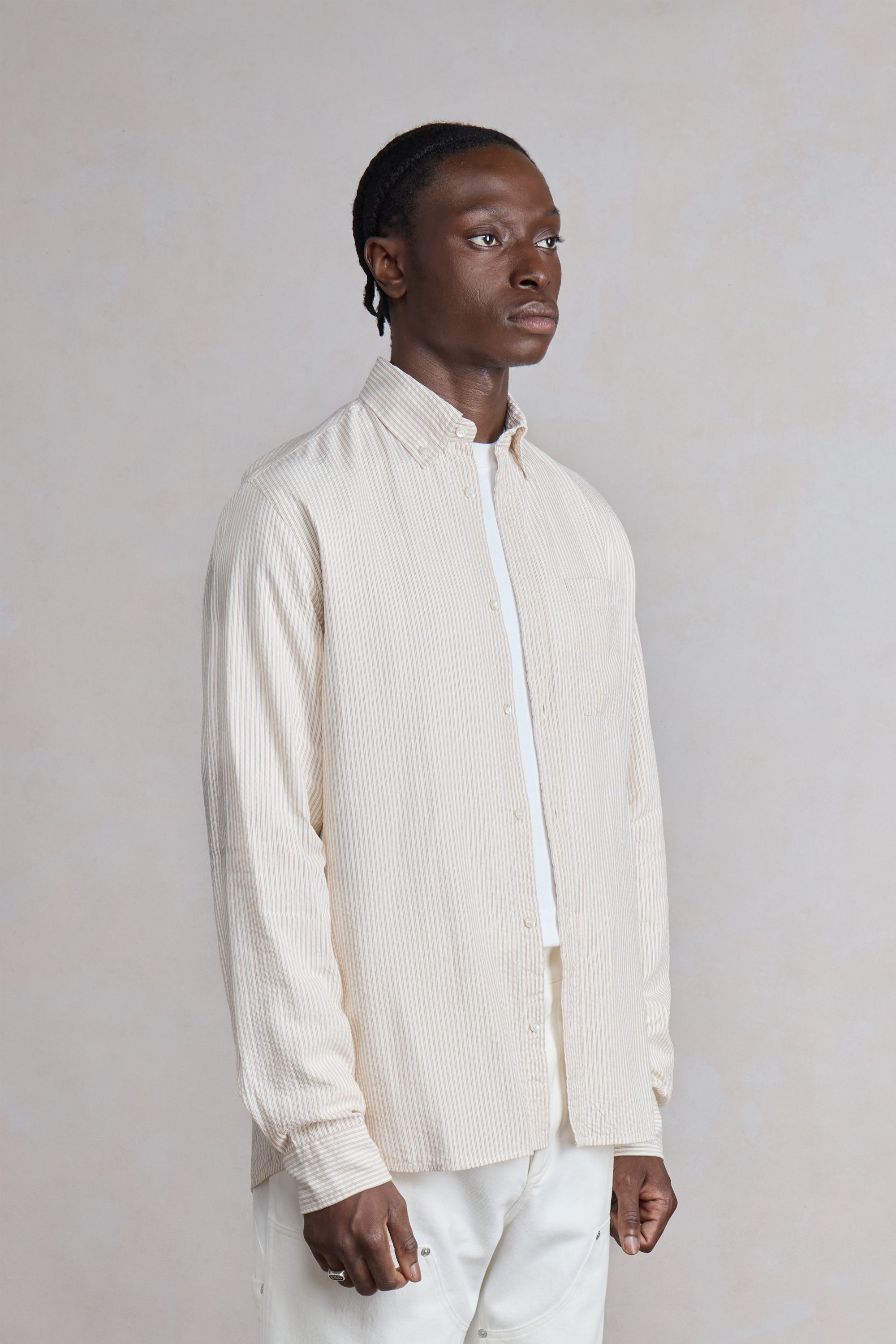Another Shirt - Ecru Brown Stripe